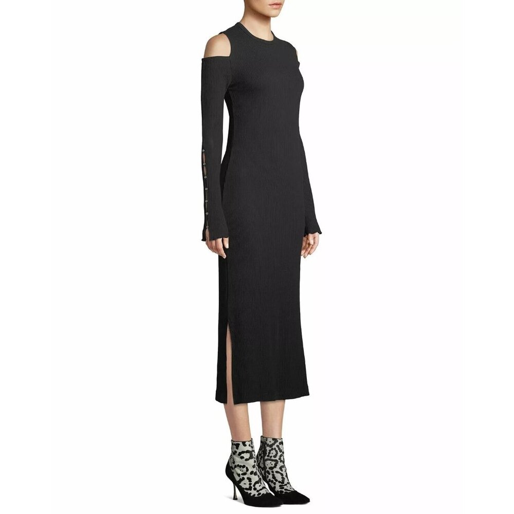 Current/Elliott Womens Small Black Sleeveless Ribbed Midi Dress Cut Out Shoulder